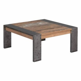 MASA DE CAFEA NOVARA - LEMN DE TEC RECUPERAT / METAL - NEGRU / MARO NATURAL - 100(L) X 45(H) X 100(L) CM