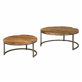 MASA DE CAFEA RENEW (SET DE 2) - LEMN / METAL - NEGRU / MARO NATURAL - 90(L) X 40(H) X 90(L) CM