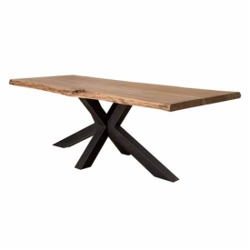 MASA DE DINING SORIA - LEMN DE SALCAM / METAL - NEGRU / MARO NATURAL - 200(L) X 78(H) X 100(L) CM - Img 1