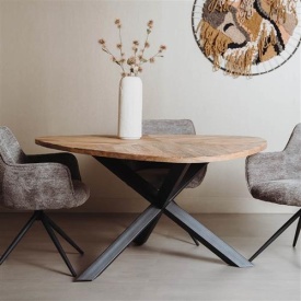 MASA DE DINING TRIVERO - LEMN DE MANGO / METAL - NEGRU / MARO NATURAL - 150(L) X 78(H) X 150(L) CM - Img 3