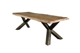 MASA DE DINING YUNTA - LEMN DE SALCAM / METAL - NEGRU / MARO NATURAL - 220(L) X 78(H) X 100(L) CM