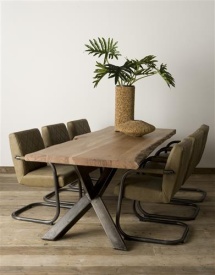 MASA DE DINING YUNTA - LEMN DE SALCAM / METAL - NEGRU / MARO NATURAL - 260(L) X 78(H) X 100(L) CM - Img 2