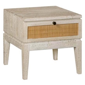 MASA LATERALA VINCENZA - LEMN DE MANGO / RATAN / METAL - ALB / BEJ - 50(L) X 50(H) X 50(L) CM - Img 1