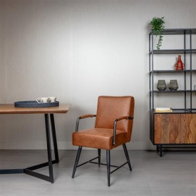 SCAUN BELMONTE - METAL / MATERIAL - NEGRU / CONIAC - 62(L) X 86(H) X 51(L) - Img 2