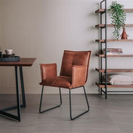 SCAUN SEDA CHEROKEE - METAL / MATERIAL - NEGRU / CONIAC - 58(L) X 90(H) X 57(L) - Img 2