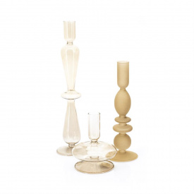 SUPORT LUMANARI GOLDORA (SET DE 3) - STICLA - BEJ - Ø7.5 x 31(h) / Ø7.5 x 23(h) / Ø8.5 x 12(h) - Img 1