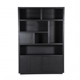 BIBLIOTECA/DULAP HELSINKI CU 3 USI SI 2 SERTARE - DIN STEJAR & FURNIR DE STEJAR [FSC] - NEGRU - 150(L) x 220(h) x 42(l) - Img 1