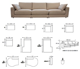 CANAPEA MODULARA DANTE - (ARM01+G3+G3+G3+ARM01) - 332(L) x 86(h) x107(l) cm - Img 3