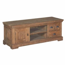 COMODA TV BELVEDERE - LEMN DE TEC RECUPERAT / METAL - NEGRU / MARO NATURAL - 146(L) X 54(H) X 45(L) CM
