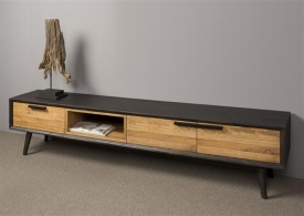 COMODA TV BRESSO - LEMN DE STEJAR [FSC] - NEGRU / MARO NATURAL - 200(L) X 45(H) X 45(L) CM - Img 2
