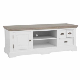 COMODA TV FELINO - LEMN DE PIN RECUPERAT / METAL - ALB / MARO - 145(L) X 54(H) X 50(L) CM