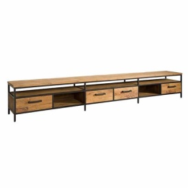 COMODA TV LIVORNO - LEMN DE TEC RECUPERAT / METAL - NEGRU / MARO NATURAL - 300(L) X 45(H) X 40(L) CM