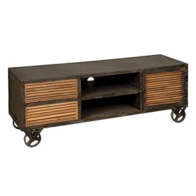 COMODA TV POTENZA - LEMN DE TEC / METAL - NEGRU / MARO NATURAL - 140(L) X 50(H) X 45(L) CM