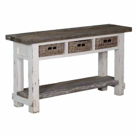 CONSOLA DAAN HALL - LEMN / RATTAN - ALB /NATURAL - 150(L) X 80(H) X 40(L) CM - Img 1
