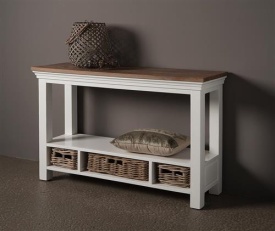 CONSOLA NAPOLI HALL - LEMN DE TEC RECUPERAT / RATTAN - ALB / MARO NATURAL - 120(L) X 78(H) X 35(L) CM - Img 2