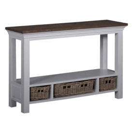 CONSOLA NAPOLI HALL - LEMN DE TEC RECUPERAT / RATTAN - ALB / MARO NATURAL - 120(L) X 78(H) X 35(L) CM