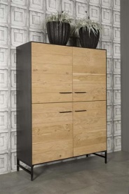 DULAP LIDO - FURNIR DE STEJAR [FSC] / METAL - NEGRU / MARO NATURAL - 120(L) x 160(h) x 45(l) - Img 2