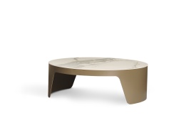 MASA DE CAFEA MARCO - METAL / CUART - BRONZ / ALB MULTICOLOR - Ø90xH30 - Img 1