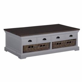 MASA DE CAFEA NAPOLI - LEMN / RATTAN - ALB / MARO NATURAL - 135(L) X 45(H) X 75(L) CM - Img 1