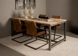 MASA DE DINING VENICE - LEMN DE TEC RECICLAT / METAL - NEGRU / MARO NATURAL - 180(L) X 78(H) X 100(L) CM - Img 2