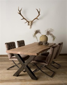 MASA DE DINING XABIA - LEMN DE SALCAM / METAL - NEGRU / MARO NATURAL - 220(L) X 78(H) X 100(L) CM - Img 2
