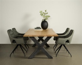 MASA DE DINING XARA - LEMN DE SALCAM / METAL - NEGRU / MARO NATURAL - 220(L) X 78(H) X 100(L) CM - Img 2