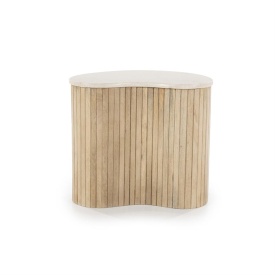MASA LATERALA KIRA - LEMN DE MANGO SI MARMURA - ALB - 50(L) x 33(l) x 44(h) cm