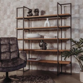 BIBLIOTECA FELINO - LEMN DE TEC RECICLAT / METAL - NATURAL / NEGRU - 155(L) x 180(h) x 35(l) - Img 2