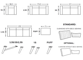 CANAPEA MODULARA LOBBY STANDARD / OPTIONAL - (3.5S) - 232(L) x 85(h) x104(l) cm - Img 3