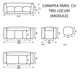 CANAPEA PARIS CU TREI LOCURI - (3S) - 230(L) x 77(h) x 85(l) - Img 5