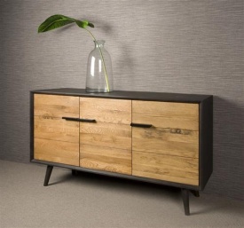 COMODA BRESSO - FURNIR DE STEJAR [FSC] / METAL - NEGRU / MARO NATURAL - 152(L) x 82(h) x 45(l) - Img 2