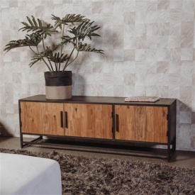 COMODA TV FALCONE - LEMN DE TEC RECUPERAT / METAL - NEGRU / MARO NATURAL - 160(L) X 53(H) X 45(L) CM - Img 2