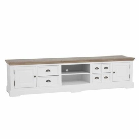 COMODA TV FLEUR - LEMN DE PIN RECUPERAT / METAL - ALB / MARO - 220(L) X 54(H) X 50(L) CM