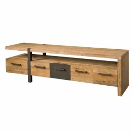 COMODA TV LUCCA - LEMN DE TEC RECUPERAT / METAL - NEGRU / MARO NATURAL - 190(L) X 55(H) X 40(L) CM