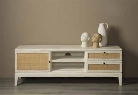 COMODA TV VENICE - LEMN DE MANGO / RATAN / METAL - ALB / BEJ - 160(L) X 55(H) X 45(L) CM - Img 2