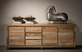 COMODA VENICE - LEMN DE TEC RECICLAT / METAL - NEGRU / MARO NATURAL - 220(L) x 85(h) x 45(l) - Img 2