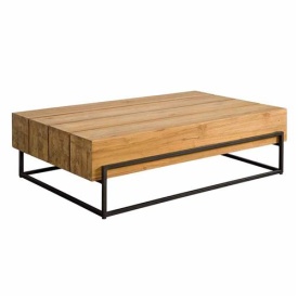 MASA DE CAFEA MASSA - LEMN DE TEC RECUPERAT / METAL - NEGRU / MARO NATURAL - 135(L) X 38(H) X 87(L) CM