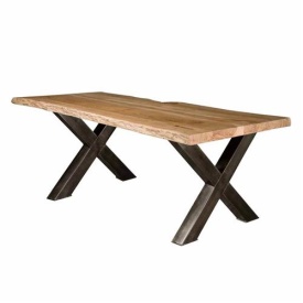 MASA DE DINING XABIA - LEMN DE SALCAM / METAL - NEGRU / MARO NATURAL - 200(L) X 78(H) X 100(L) CM