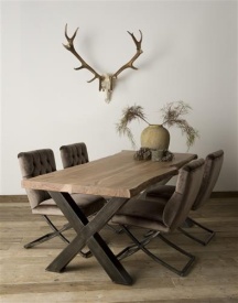 MASA DE DINING XABIA - LEMN DE SALCAM / METAL - NEGRU / MARO NATURAL - 240(L) X 78(H) X 100(L) CM - Img 2