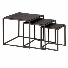 MASA LATERALA FANNA (SET DE 3 BUC) - LEMN DE TEC / METAL - NEGRU - 50(L) X 50(H) X 50(L) CM