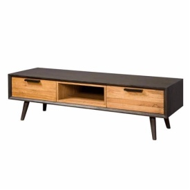 COMODA TV BOLOGNA - LEMN DE STEJAR [FSC] - NEGRU / MARO NATURAL - 152(L) X 45(H) X 45(L) CM