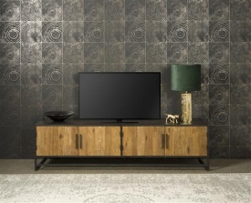 COMODA TV FELINO - LEMN DE TEC RECUPERAT / METAL - NEGRU / MARO NATURAL - 200(L) X 53(H) X 45(L) CM - Img 2