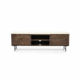 COMODA TV LIO CU 2 RAFTURI SI 2 USI - DIN LEMN DE MANGO [FSC] SI TRAVERTIN - MARO - 170(L) x 52(h) x 40(l)