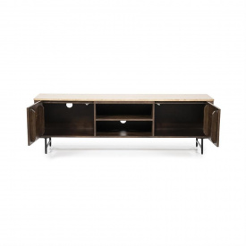 COMODA TV LIO CU 2 RAFTURI SI 2 USI - DIN LEMN DE MANGO [FSC] SI TRAVERTIN - MARO - 170(L) x 52(h) x 40(l) - Img 2