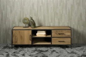 COMODA TV LUCCA - LEMN DE STEJAR [FSC] - NEGRU / MARO NATURAL - 160(L) X 55(H) X 45(L) CM - Img 2