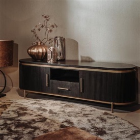 COMODA TV RIVELLO - LEMN DE MANGO / METAL / MARMURA - NEGRU / AURIU - 180(L) X 55(H) X 45(L) CM - Img 2