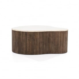 MASA DE CAFEA MARI - LEMN DE MANGO / TRAVERTIN - CREM / MARO - 83(L) x 34(h) x 72(l) - Img 1