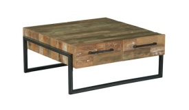 MASA DE CAFEA POTENZA - LEMN DE TEC RECUPERAT / METAL - NEGRU / MARO NATURAL - 106(L) X 45(H) X 106(L) CM