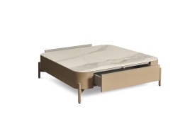 MASA DE CAFEA TURTLE - METAL / CUART - BRONZ / ALB MULTICOLOR - 90(L) X 35(h) X 90(l) CM - Img 1