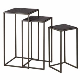 MASA LATERALA FANNA (SET DE 3 BUC) - LEMN DE TEC / METAL - NEGRU - 40(L) X 80(H) X 40(L) CM